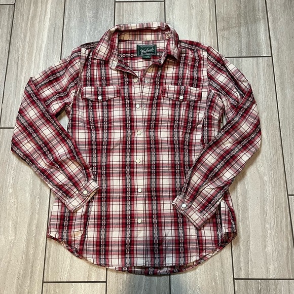 Woolrich Vintage Red Plaid Long Sleeve Button Front Size Small - Picture 1 of 6